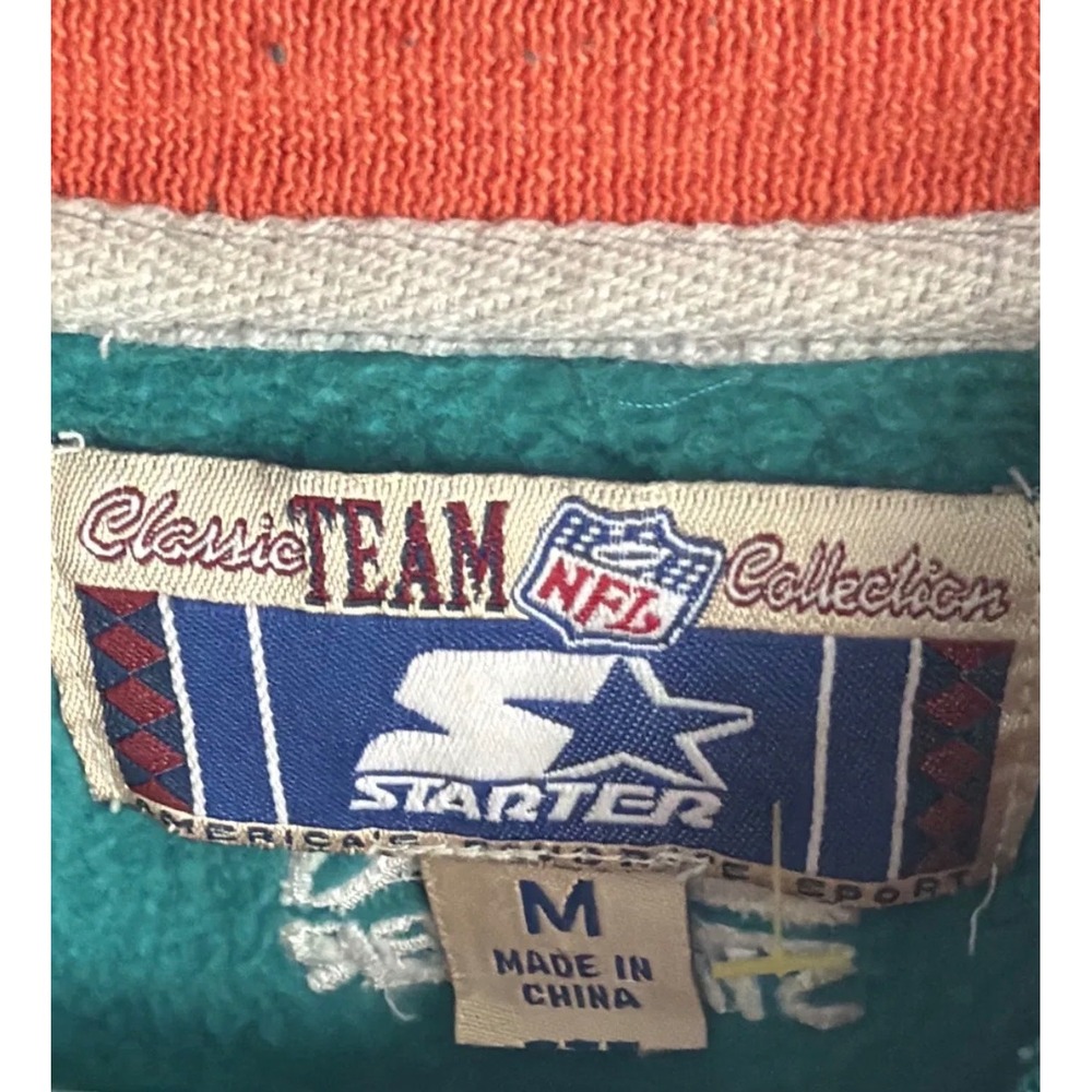 Vintage Starter Miami Dolphins Crewneck Sweatshirt NFL Teal Mens M 90s - Picture 2 of 3